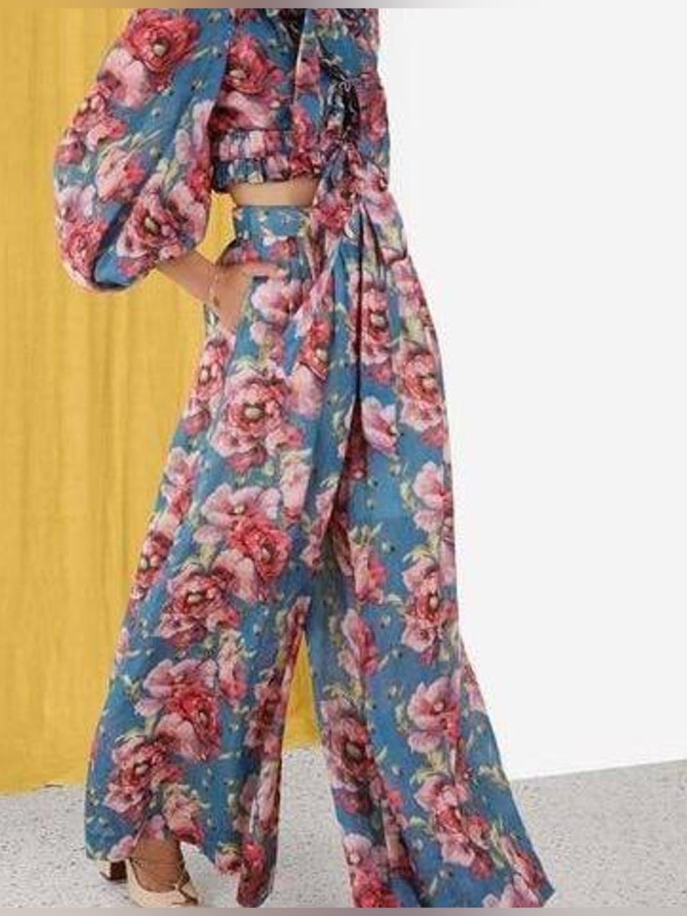 Zimmermann Ramie Poppy Floral High Tide Pintuck Pleat Wide Leg Pants  4 6 Small